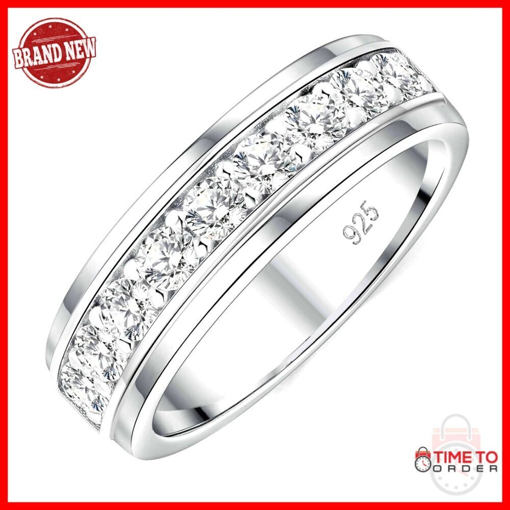 Men's Sterling Silver Moissanite Wedding Band Size 9 1ct Round Cut